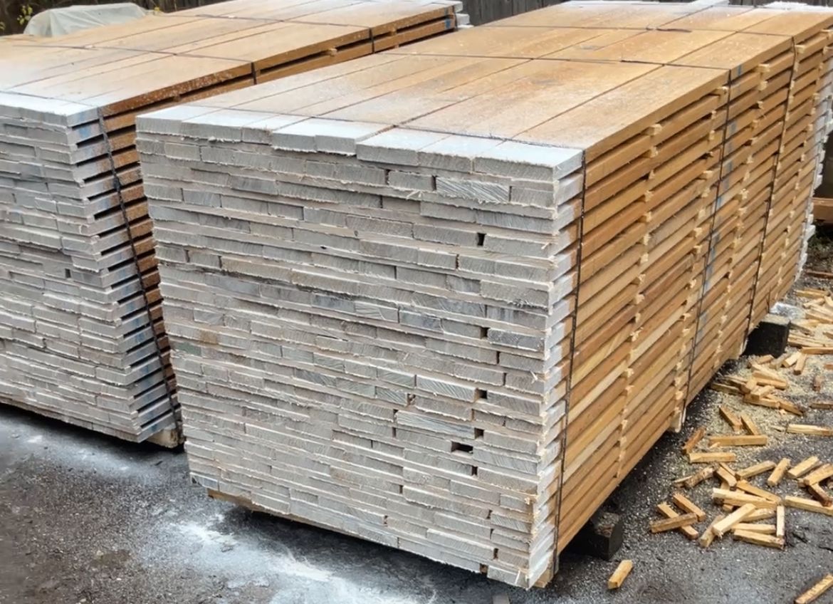 European white oak lumber boards stacked and sorted at sawmill