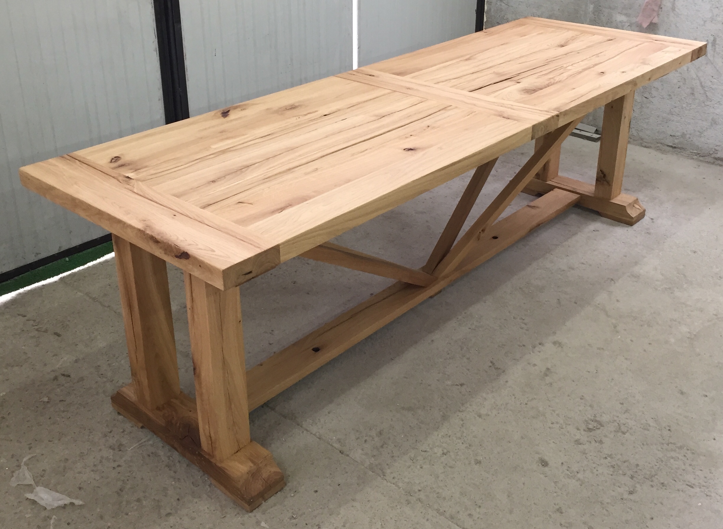 Custom reclaimed oak dining table, solid oak construction